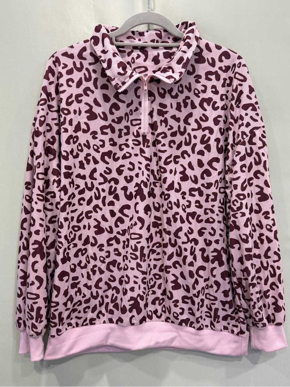 Women's Pink Leopard Print V-Neck Pullover Sweater